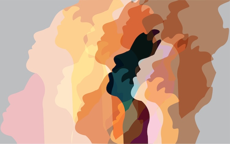 multi-color drawing of profiles looking upward